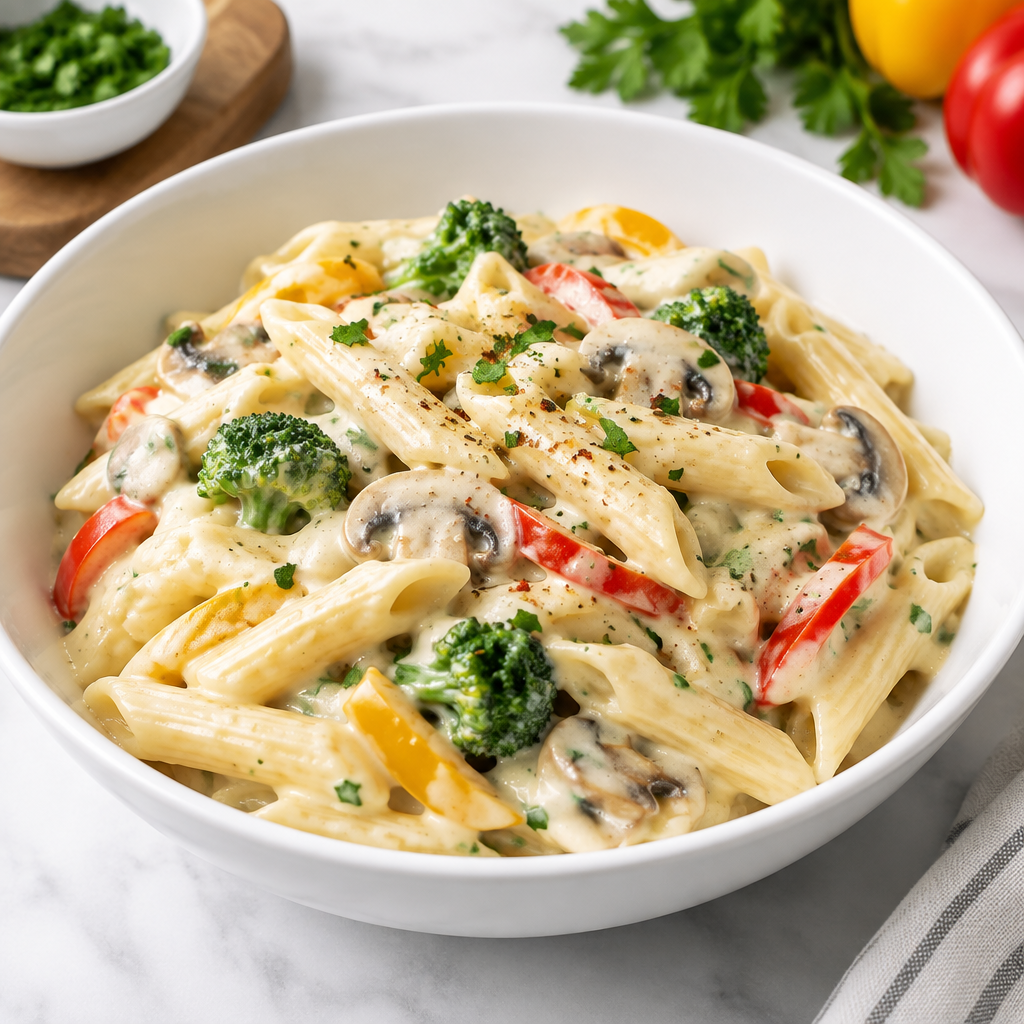 Creamy white sauce pasta with herbs