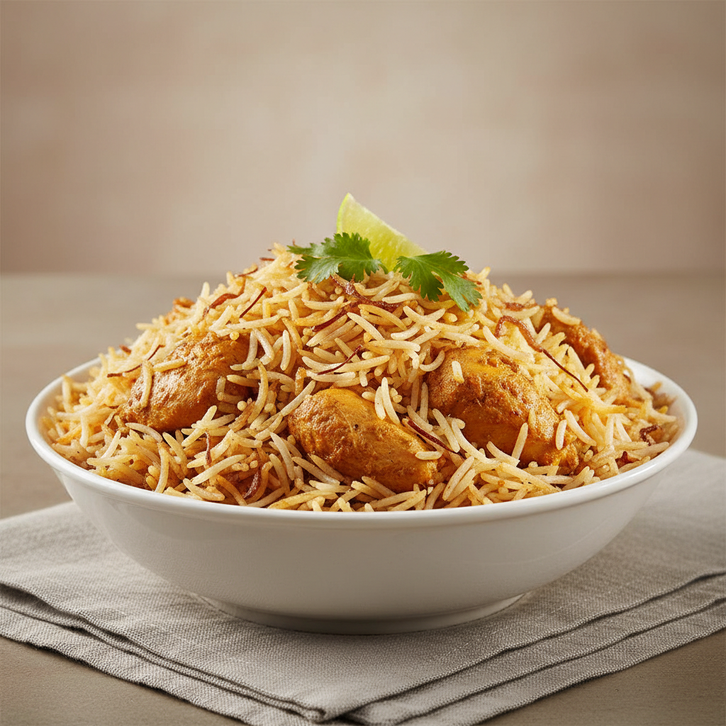 Aromatic Chicken Biryani with basmati rice and tender chicken