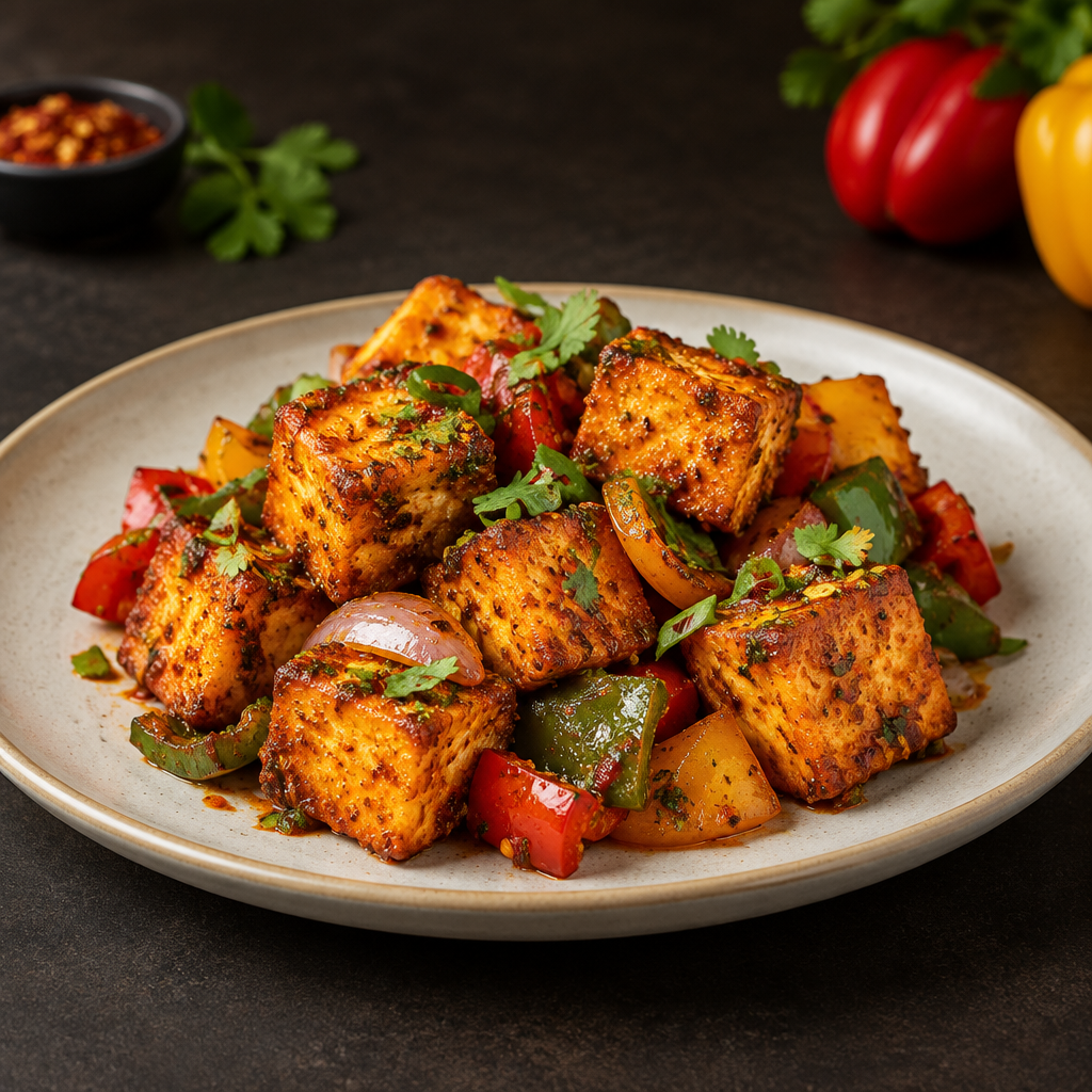 Spicy Zingy Paneer bites with peppers