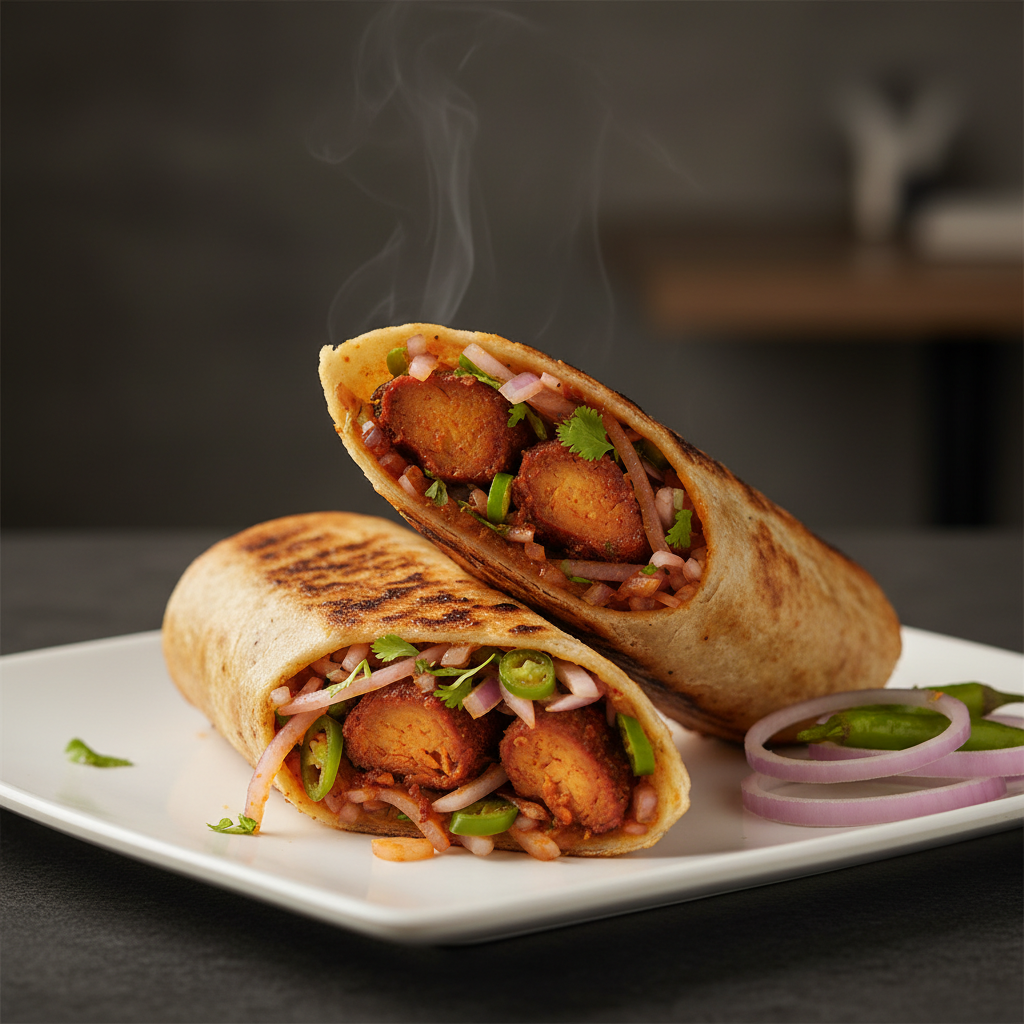 Punjabi Chaap Roll with smoky chaap filling