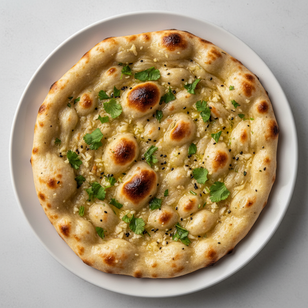 Catalog image of one Garlic Naan with garlic and coriander