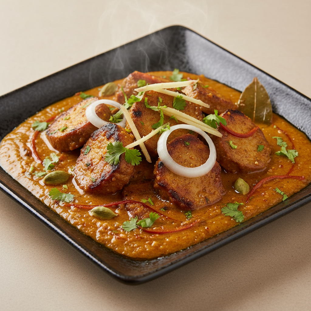 Punjabi Chaap in rich creamy masala gravy with coriander and onion