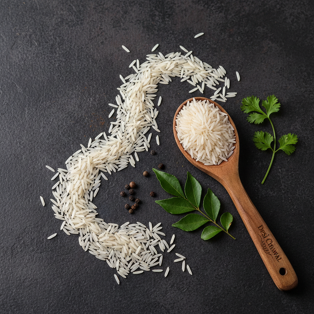 Desi Chawal 1kg - Lifestyle Grain Flat Lay