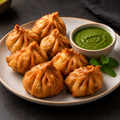 Crispy fried momos with mint chutney