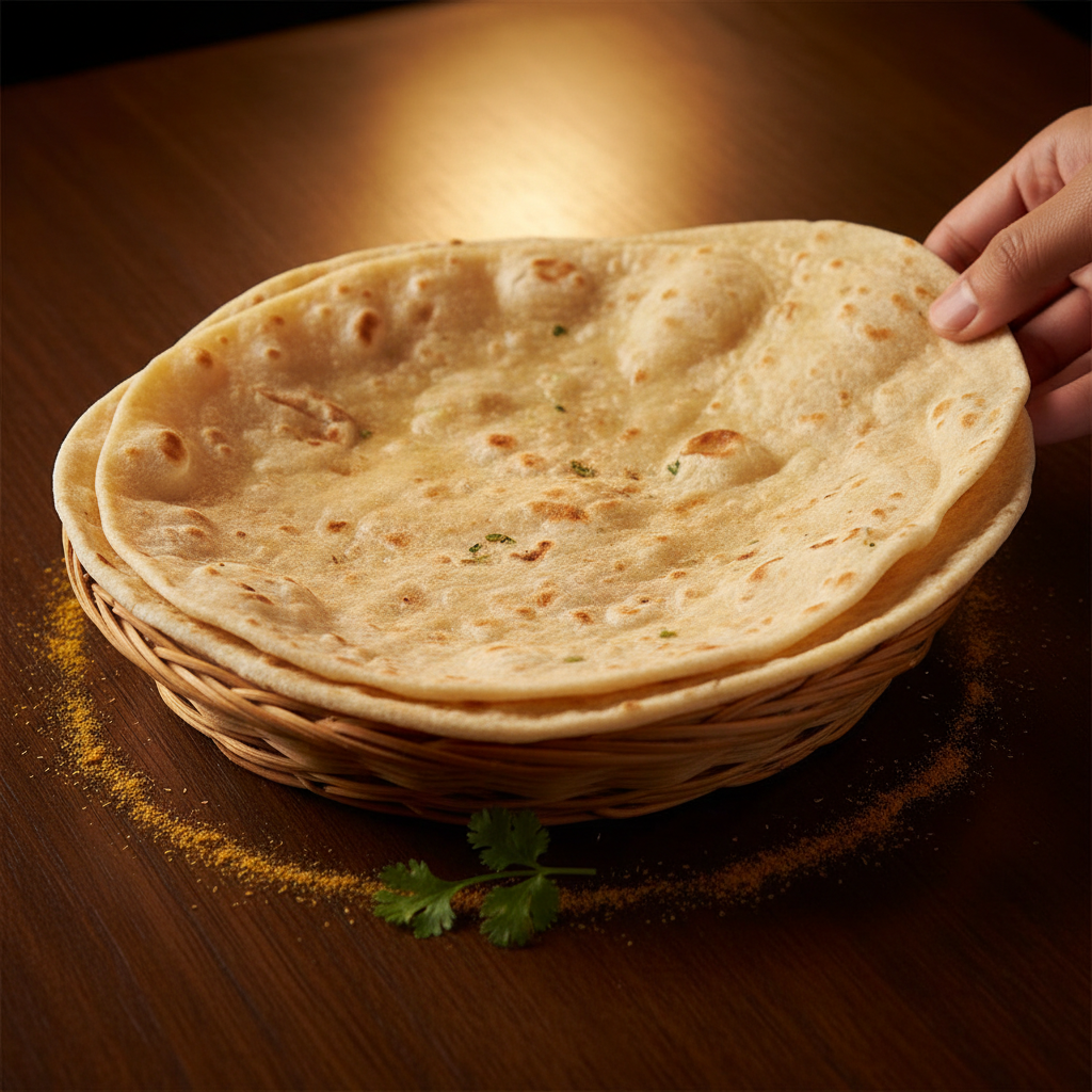Rumali Roti folded in a restaurant basket