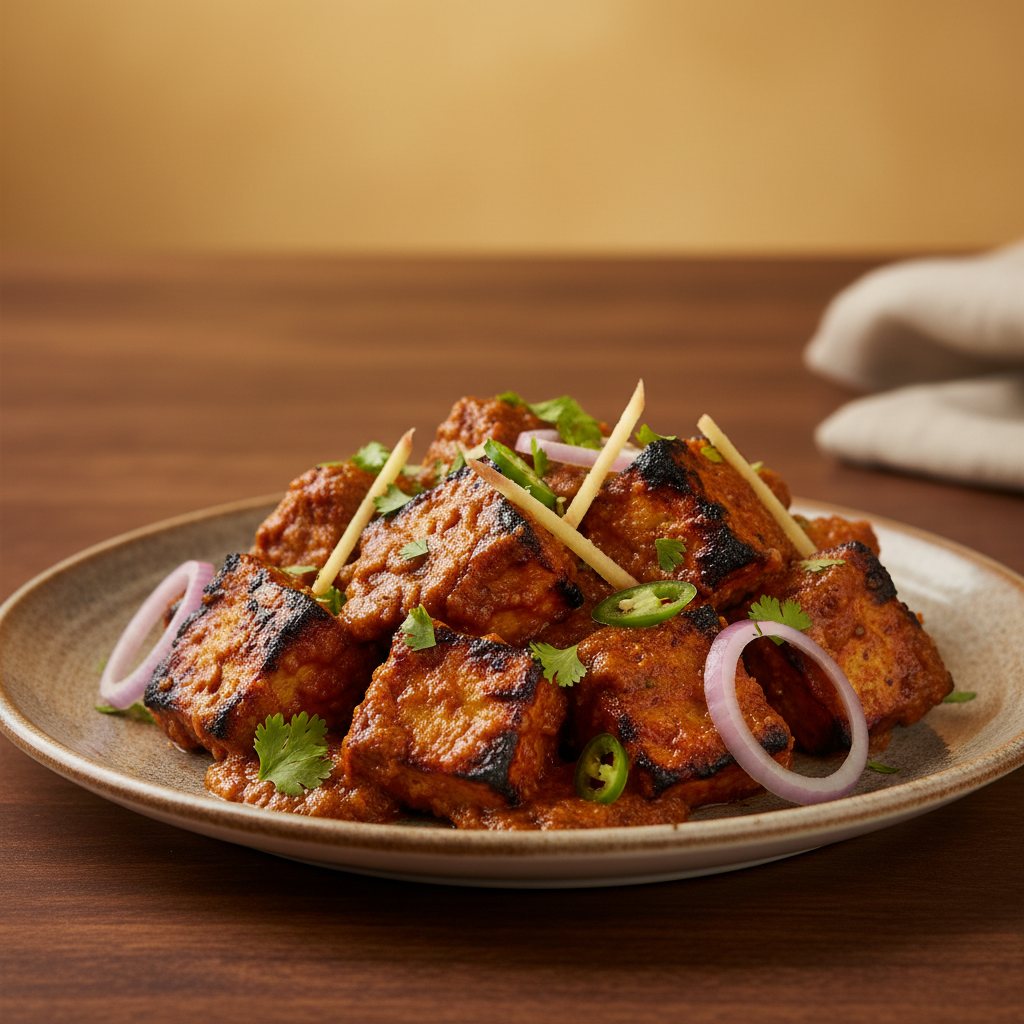 Close-up of smoky Tawa Gravy Chaap in thick spicy gravy