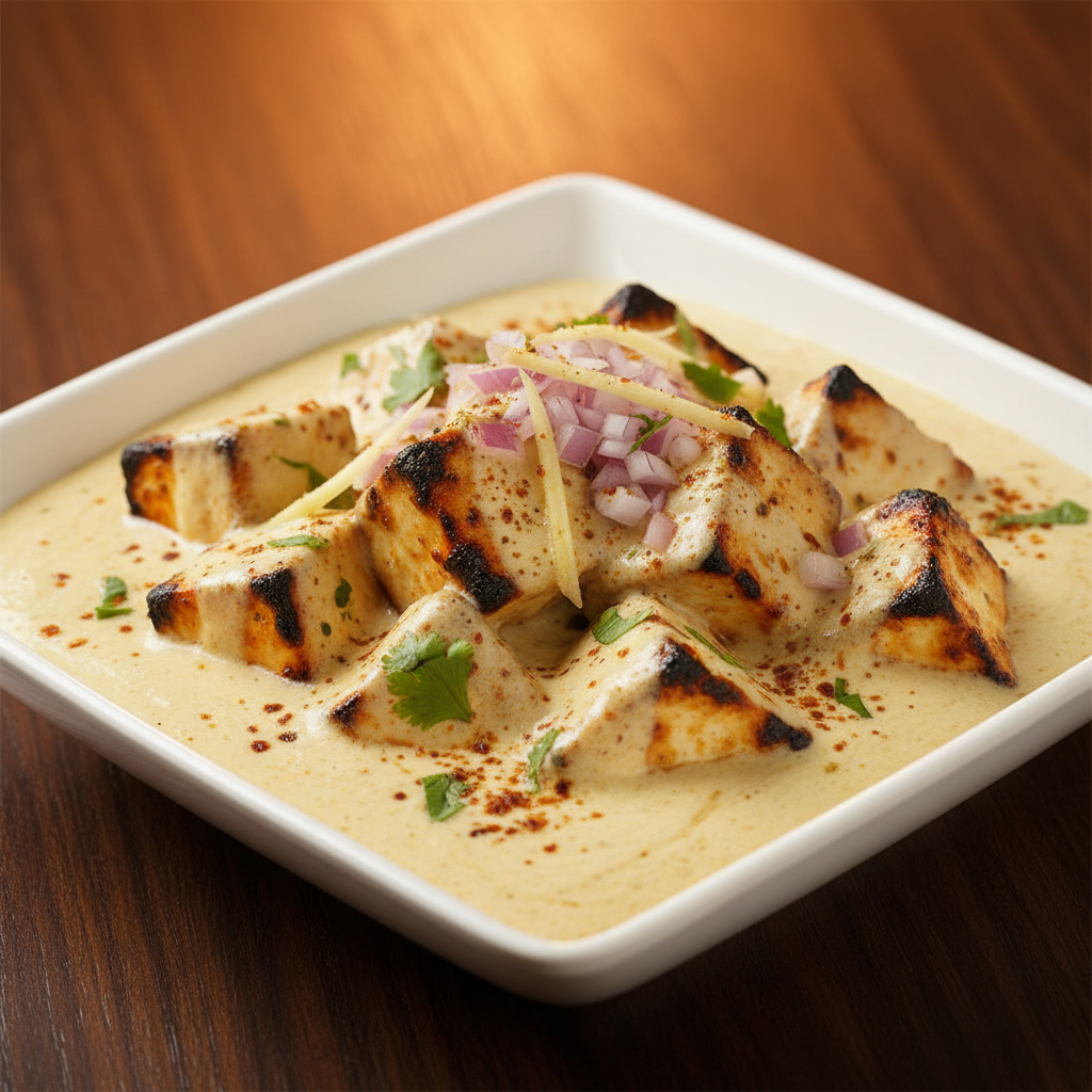 Close-up of smoky Paneer Tikka Cream in velvety creamy sauce