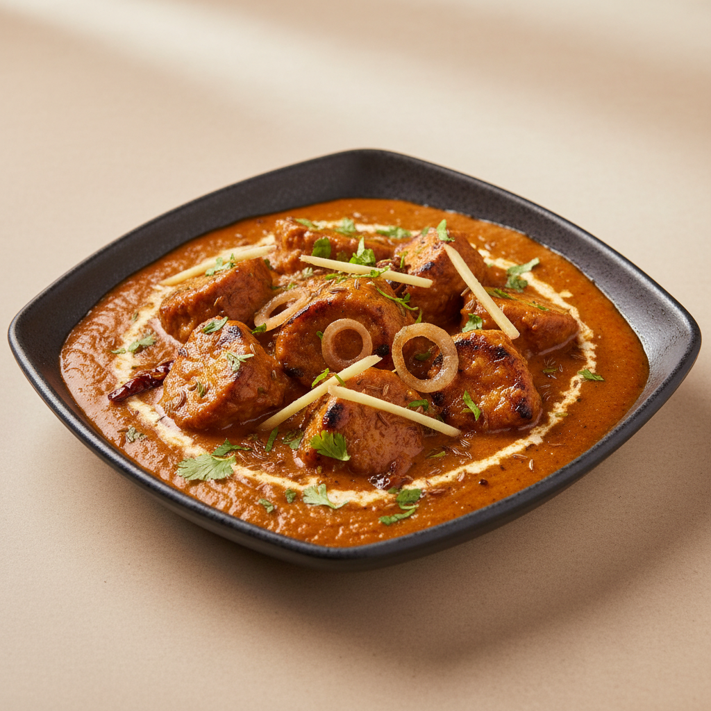 Punjabi Gravy Chaap in rich creamy gravy with coriander, ginger and onion