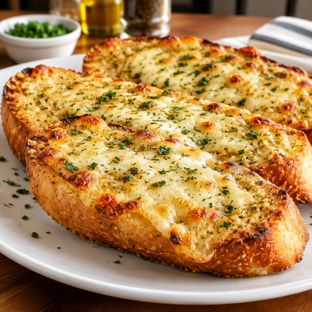 Cheesy garlic bread with melted cheese