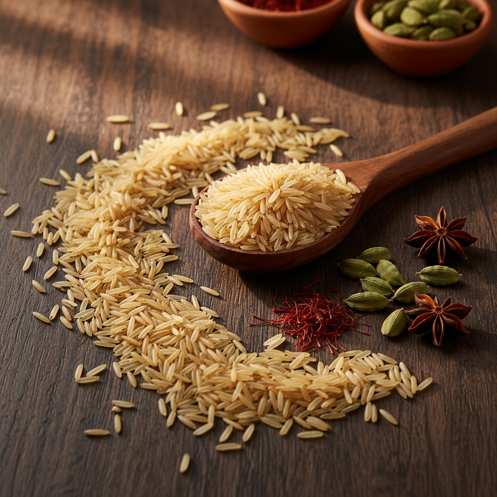 Kacchi Basmati Rice 1kg - Lifestyle Flat Lay
