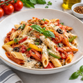 Mix sauce pasta with herbs
