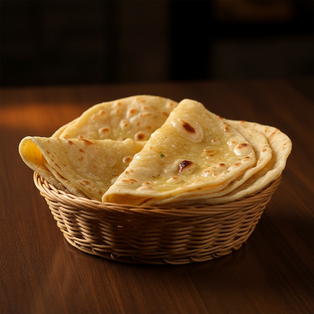 Rumali Butter Roti folded in a basket with butter