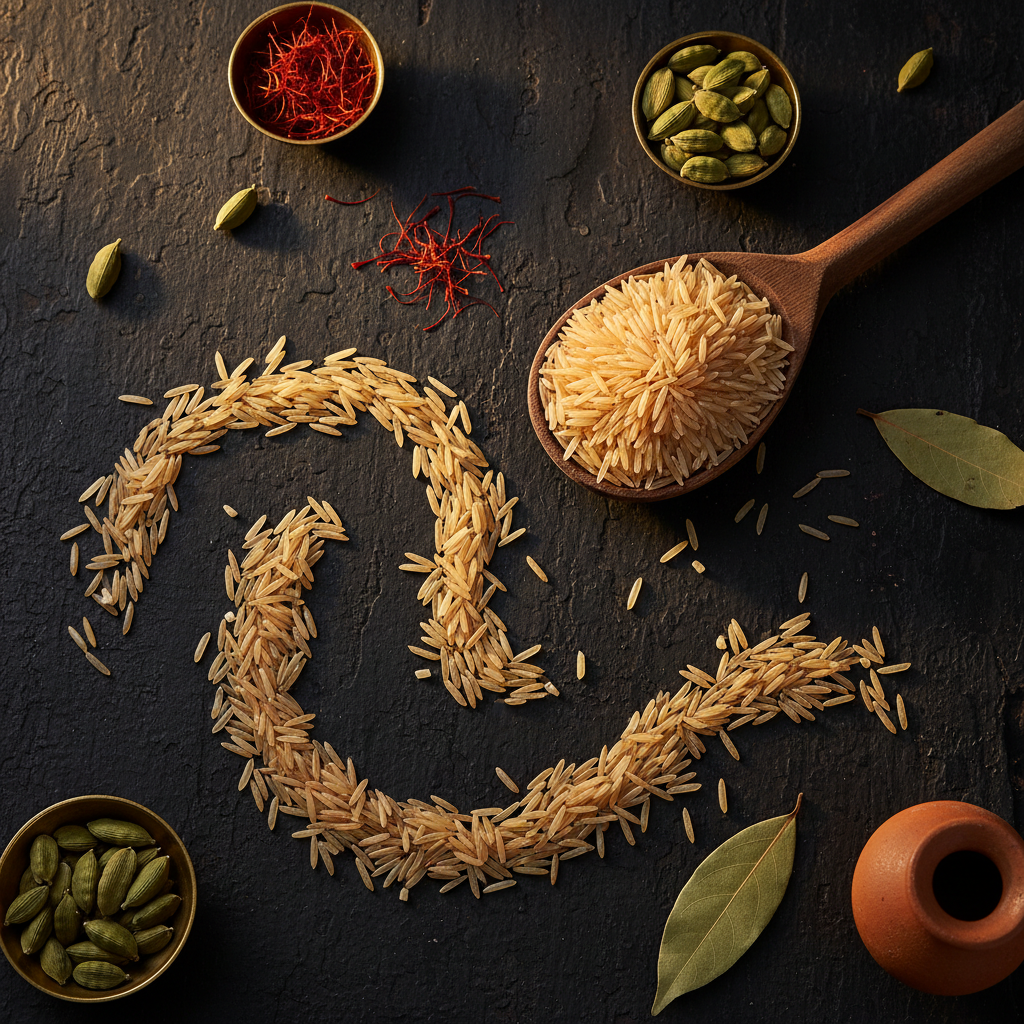Kacchi Basmati Rice 1kg - Lifestyle Flat Lay