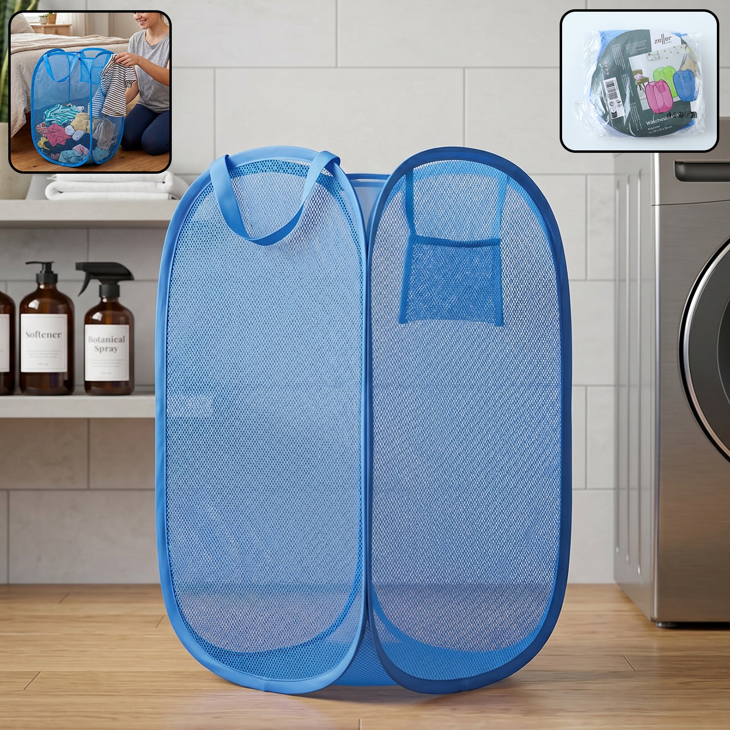 Foldable Mesh Laundry Basket With Handles Large Clothes Hamper (1 Pc36x36x58cm)